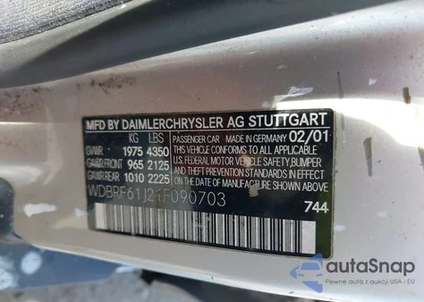 2001 Mercedes-Benz C 240 z USA, uszkodzony, nr VIN WDBRF61J21F090703